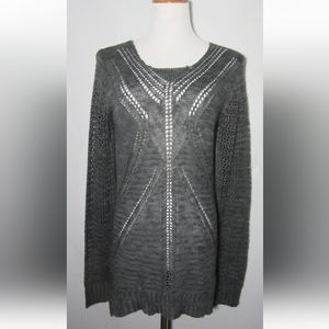Nwt Vanity Sweater Size M Charcoal Crochet Pullover Long Sleeve 